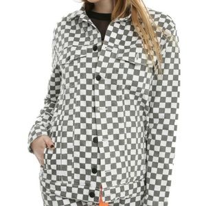 Check patterned denim jacket